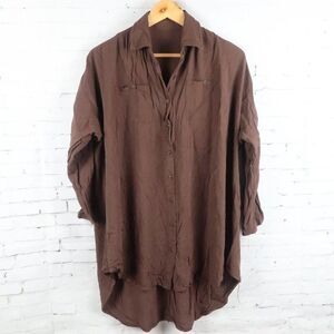 BROWN RAYON LONG SLEEVE BUTTON DOWN OVERSIZED TUNIC TOP SIZE XL